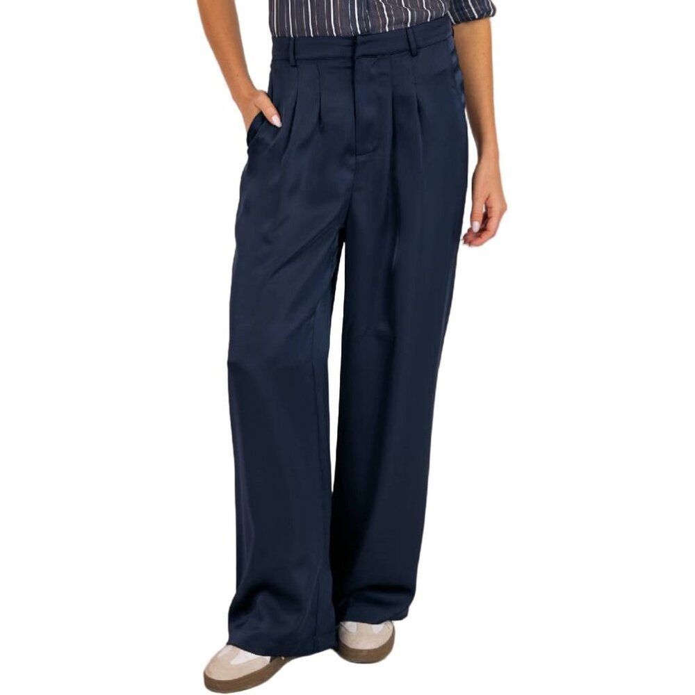 NWT Sage the Label East VIllage Pant Navy Blue Flare Leg Trouser Pants Sz Small
